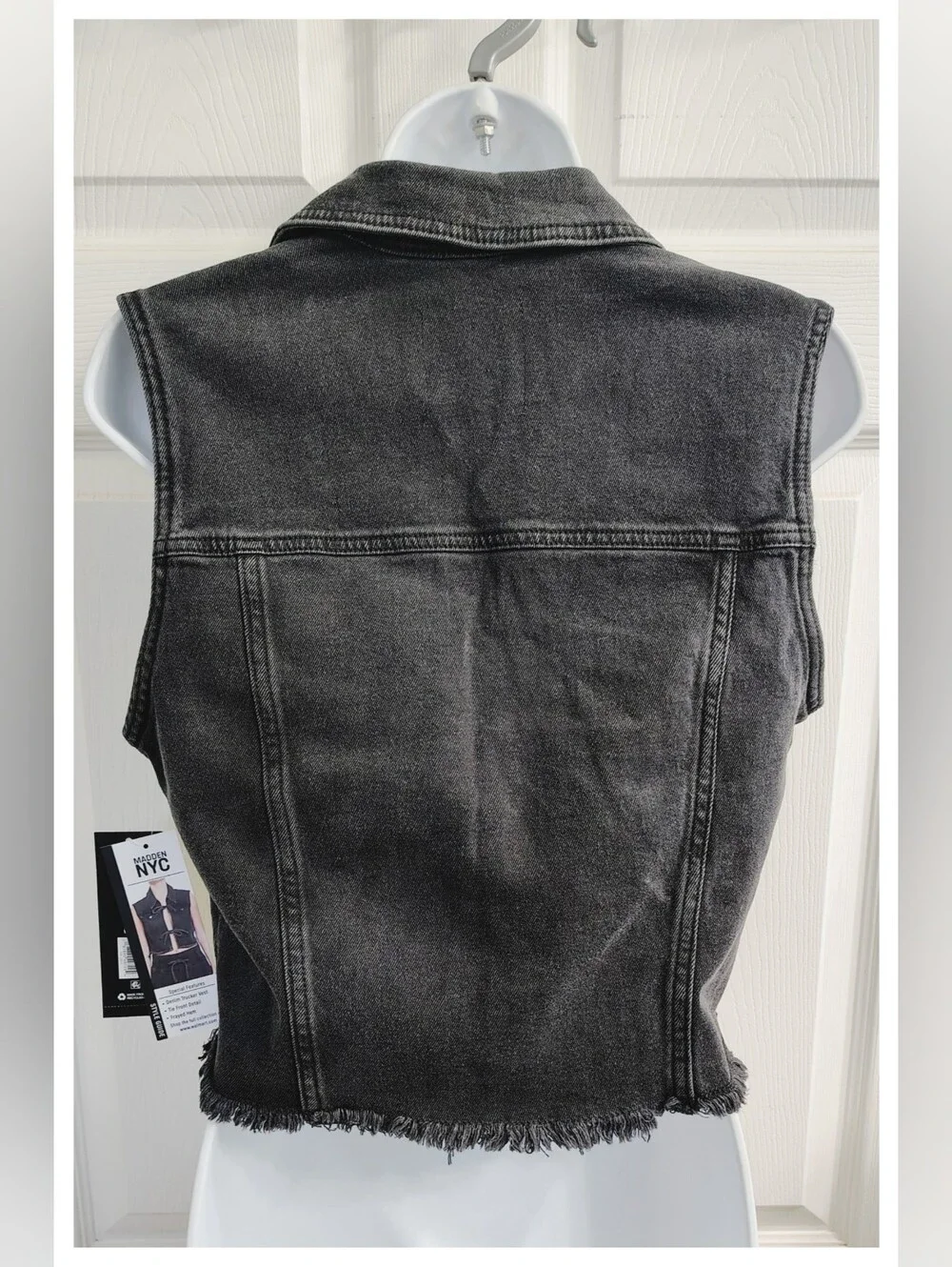 Madden NYC 'Trucker Vest' Distressed Black Denim - Junior Medium (8-10) *NWT*